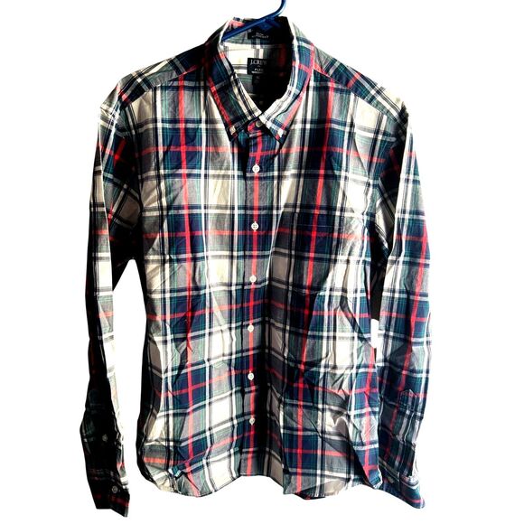 Jcrew men's blue-red-white plaid long sleeve button size xl - Picture 1 of 6